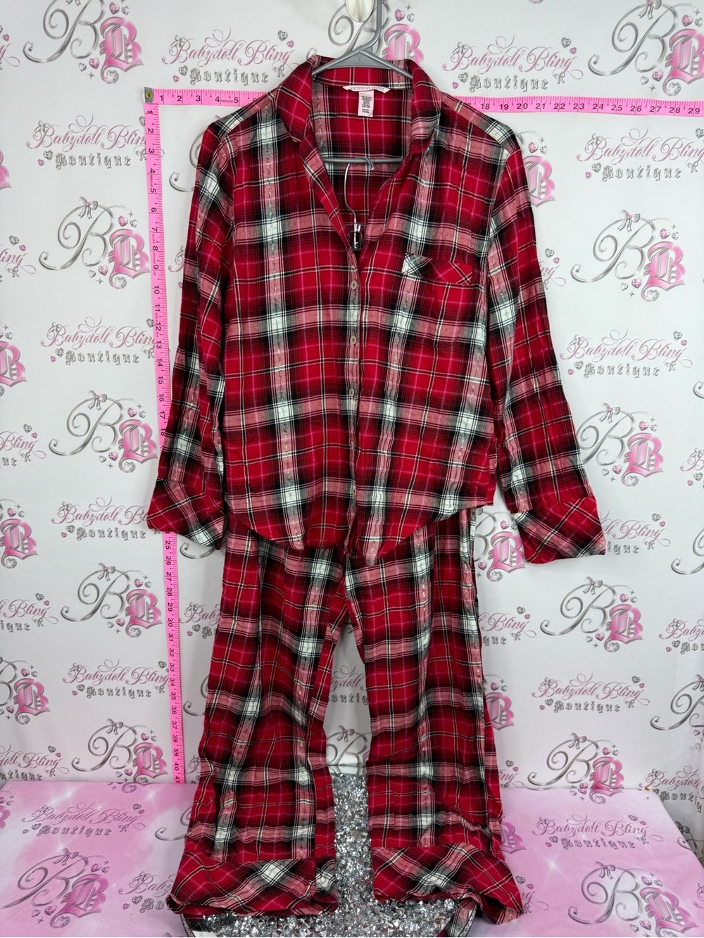 Victoria's Secret 2 piece set stripes Red Plaid Pajama Set